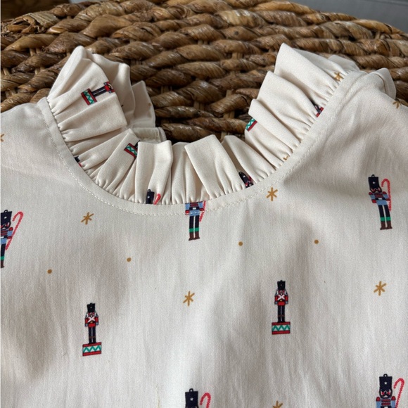 Adorable Cream Kids Dress with Red Pockets - Picture 3 of 6